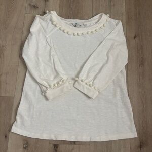 Boden Cream top Pom Pom